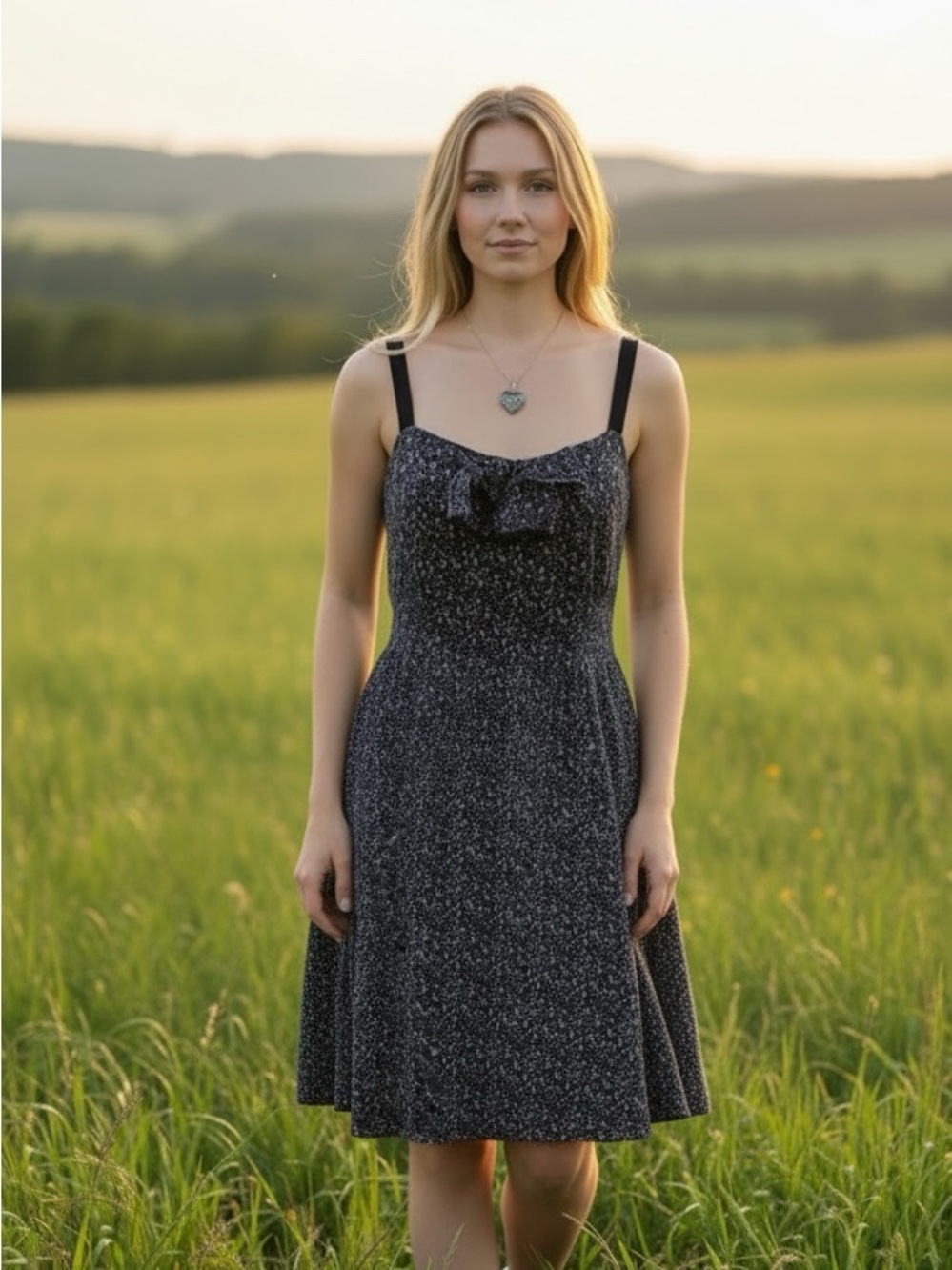 Dark Floral Printed Midi Summer Sundress With Pockets Medium Whimsigoth